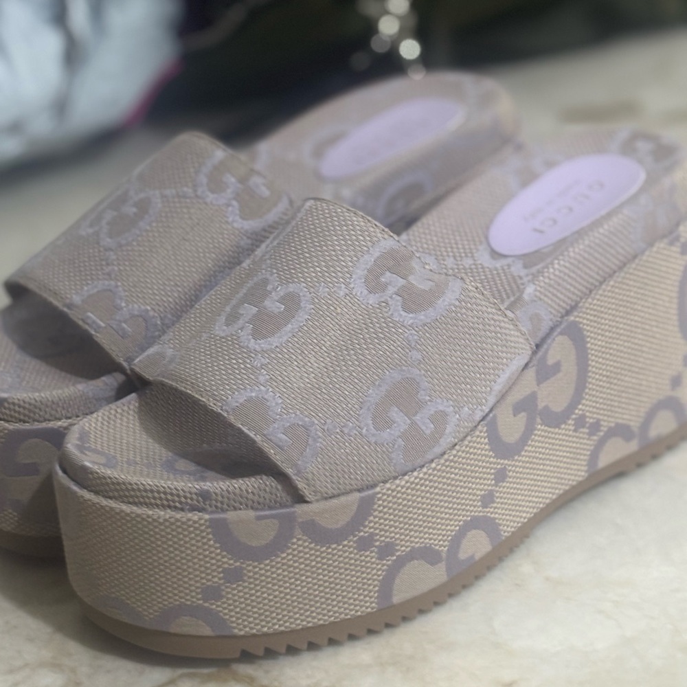 Gucci Tan Platform Shoes with Monogram Design